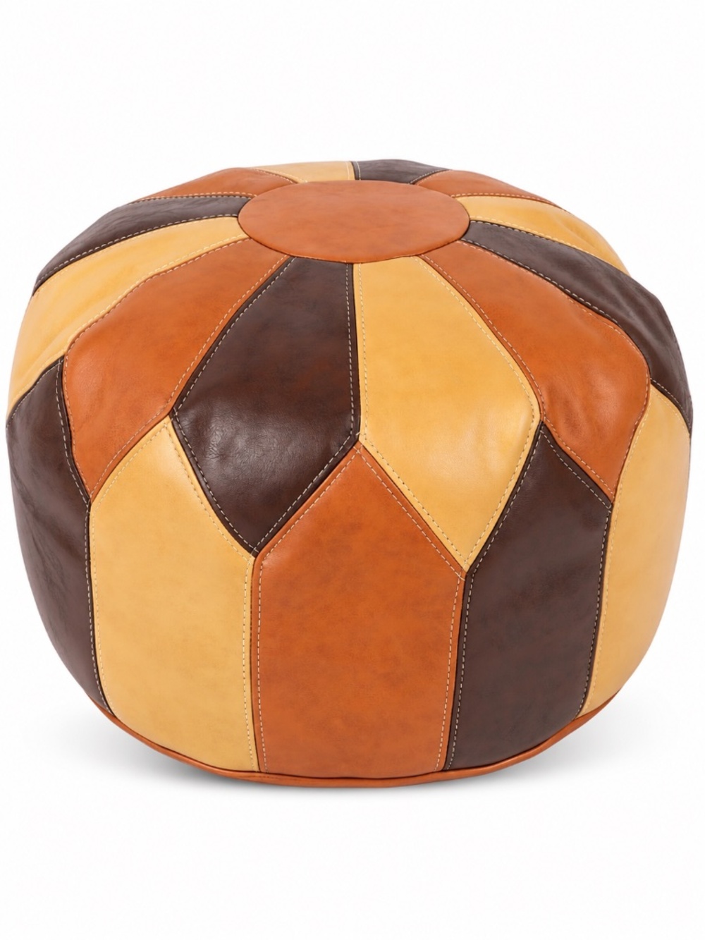 Unstuffed Bohemian Stuffed Moroccan Leather Pouf Ottoman with Storage, Handmade